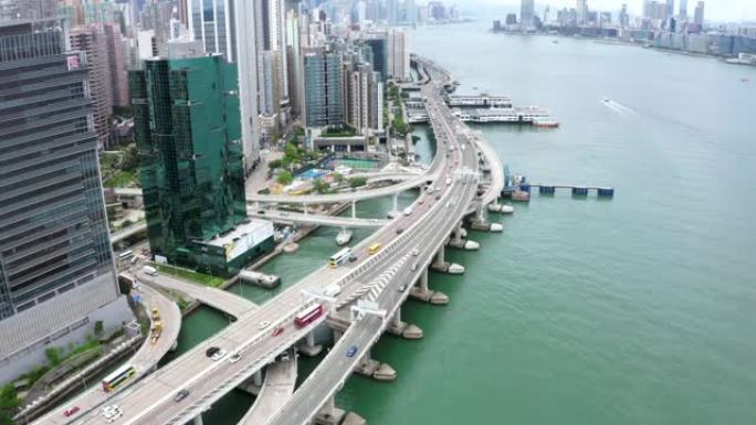 香港拥挤建筑的无人机视图