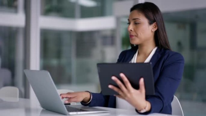 笔记本电脑，平板电脑和商务女性打字信息，数据报告和利润软件管理应用程序，用于公司的生产力和创新。具有