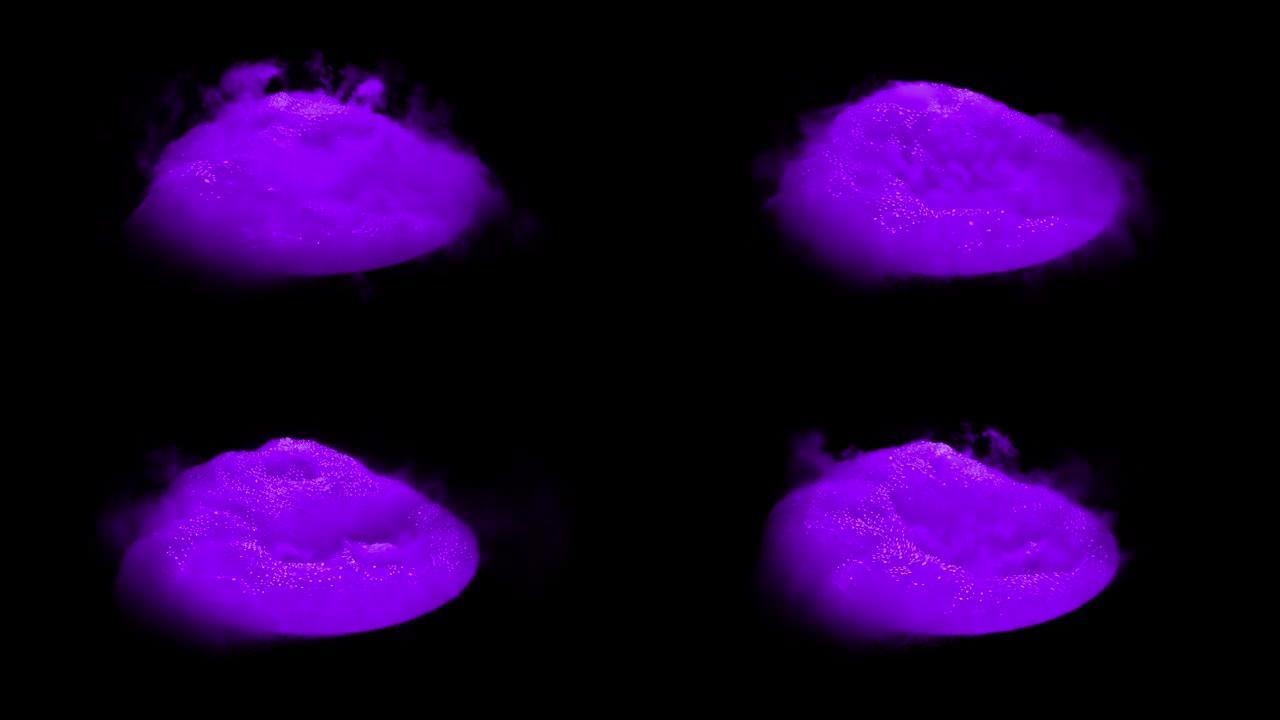 黑色合成元素上分离的紫色液体桶起泡