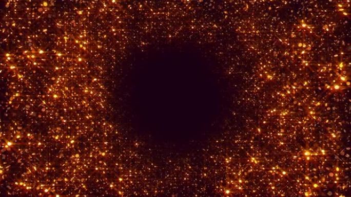 4k可循环背景中的金色星星美丽的照明隧道