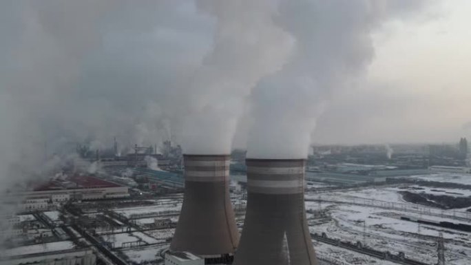 火力发电厂鸟瞰图火力发电站外景正常运转水