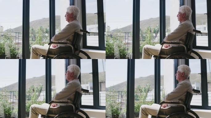 4k视频片段，一名老人从轮椅上欣赏美景