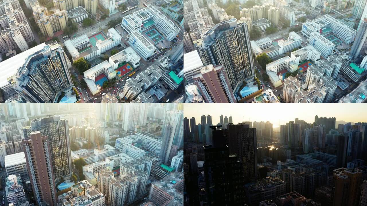 香港九龙大楼国际都市鸟瞰建筑群拔地而起