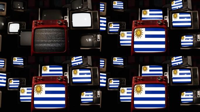 乌拉圭国旗和老式电视。4k分辨率。