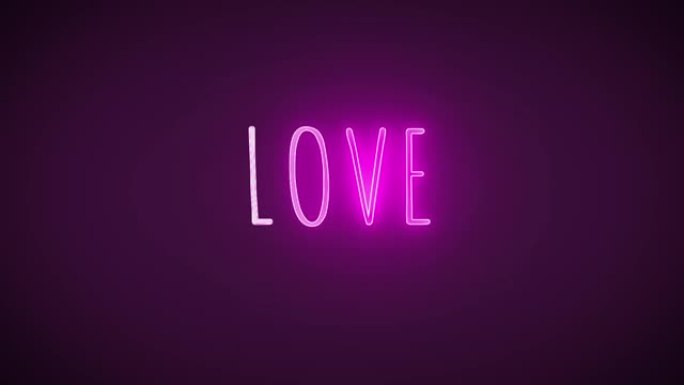 粉红色霓虹灯中 “爱” 一词闪烁的4k视频片段