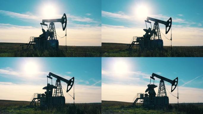 油田工作油泵千斤顶。石油行业，原油价格概念。