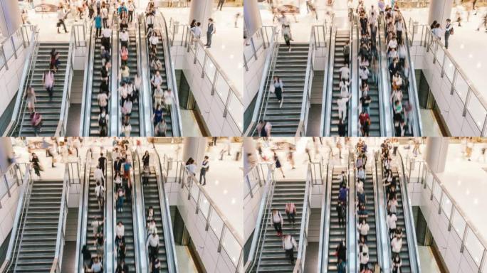 香港地铁自动扶梯高峰时段乘客和游客步行的时间流逝