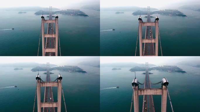 在有雾的日子，香港青衣的巨型青马大桥