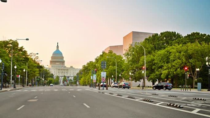 华盛顿特区参议院从街上看到。树。自然。
