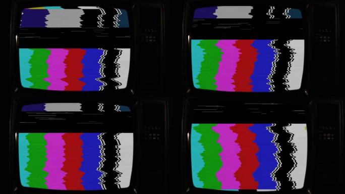 带彩色条的老式电视机。特写镜头。黑暗的基调。