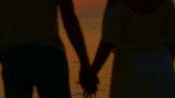 意大利海滩上一对牵手的夫妇的景色。