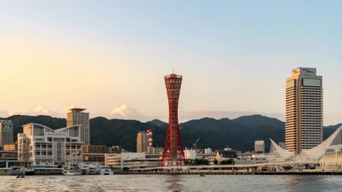 4K UHD日夜延时: 日本兵库县关西的神户港塔和神户市景观。