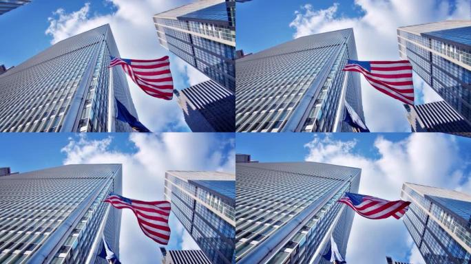 纽约第六大道。美国国旗。公司大楼。