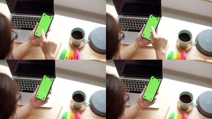 手持使用绿屏手机通道抠像抠屏抠绿视频素材