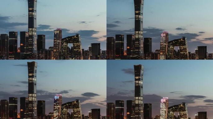 黄昏时北京天际线和市中心的T/L TU鸟瞰图/中国北京