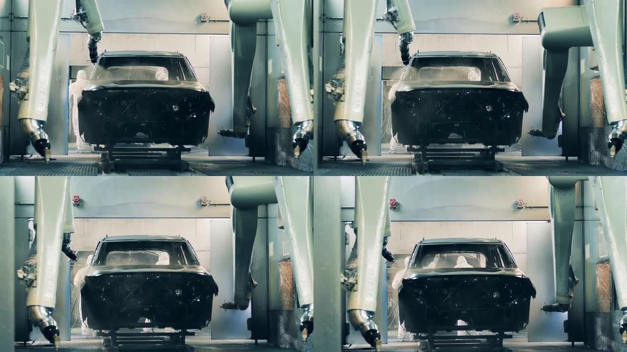 机器人在自动汽车生产线上喷涂车身