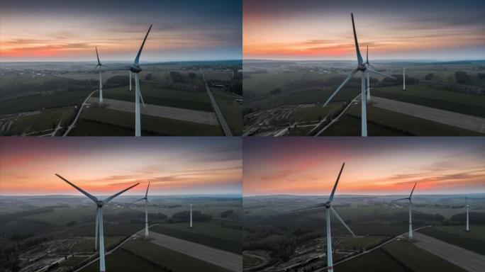 产生可再生能源的风力涡轮机-航拍