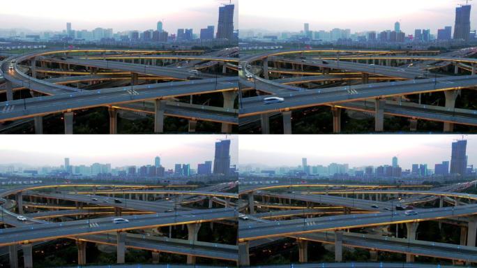鸟瞰图交流立交桥俯瞰城市发展现代化都市