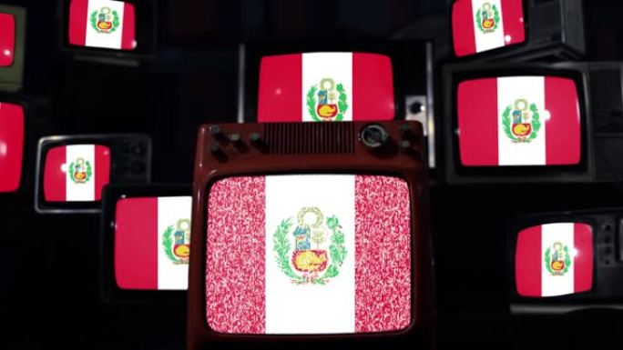 秘鲁国旗和旧电视。