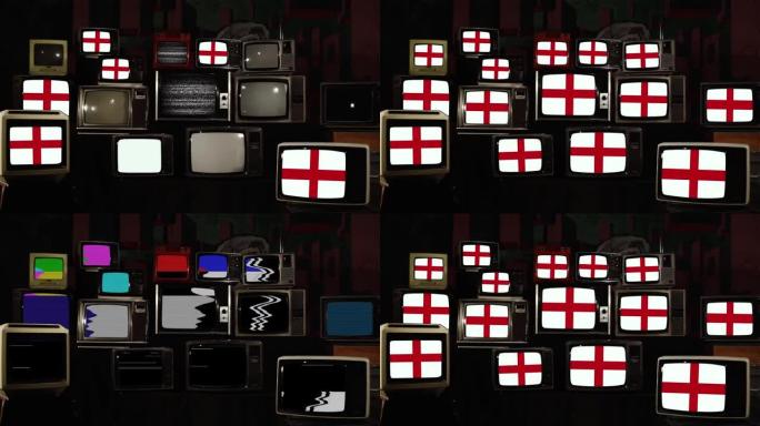 英国国旗和复古电视。