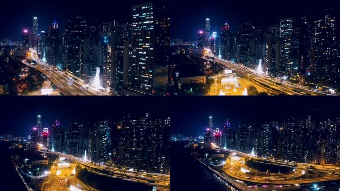 香港的夜景夜景车流金融中心cbd灯光灯火