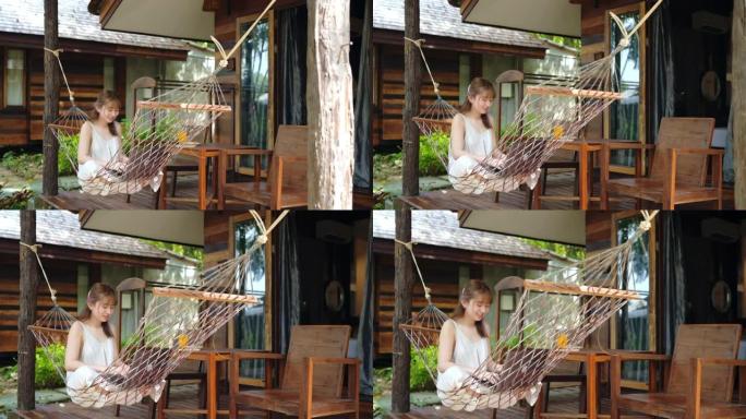 自由职业者女性使用现代技术快速远程工作。