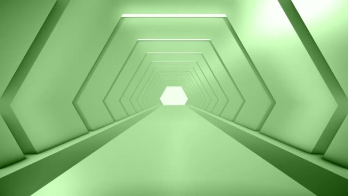 穿越未来绿色隧道 (可循环) 照明走廊的概念，室内设计，宇宙飞船，抽象，科学，技术，科学，建筑，工业