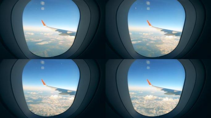 机翼视图的飞机窗。
