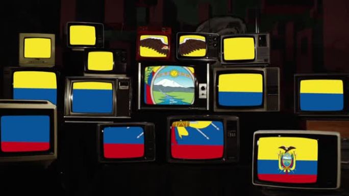 复古电视和厄瓜多尔的国旗。