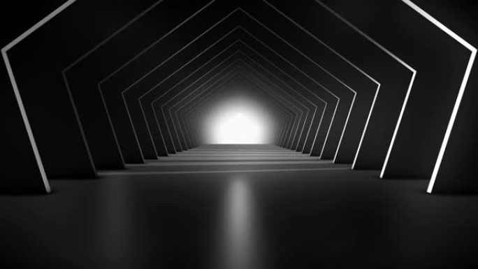 穿越未来主义黑暗隧道 (可循环) 照明走廊的概念，室内设计，宇宙飞船，抽象，科学，技术，科学，建筑，