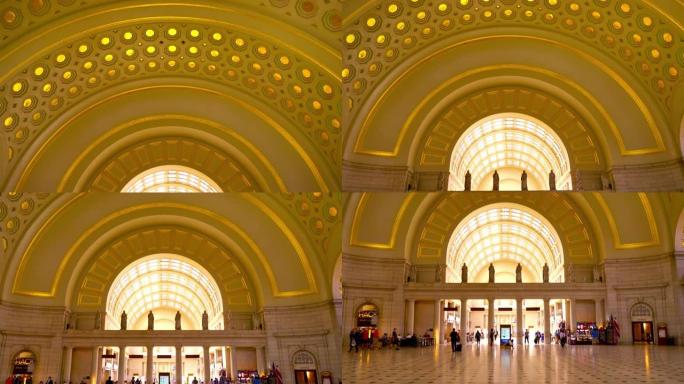华盛顿特区联合车站。室内建筑。照亮。美丽的风景。