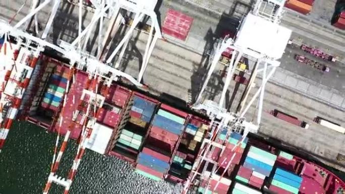鸟瞰集装箱船海运码头港口轮船外贸易运输物