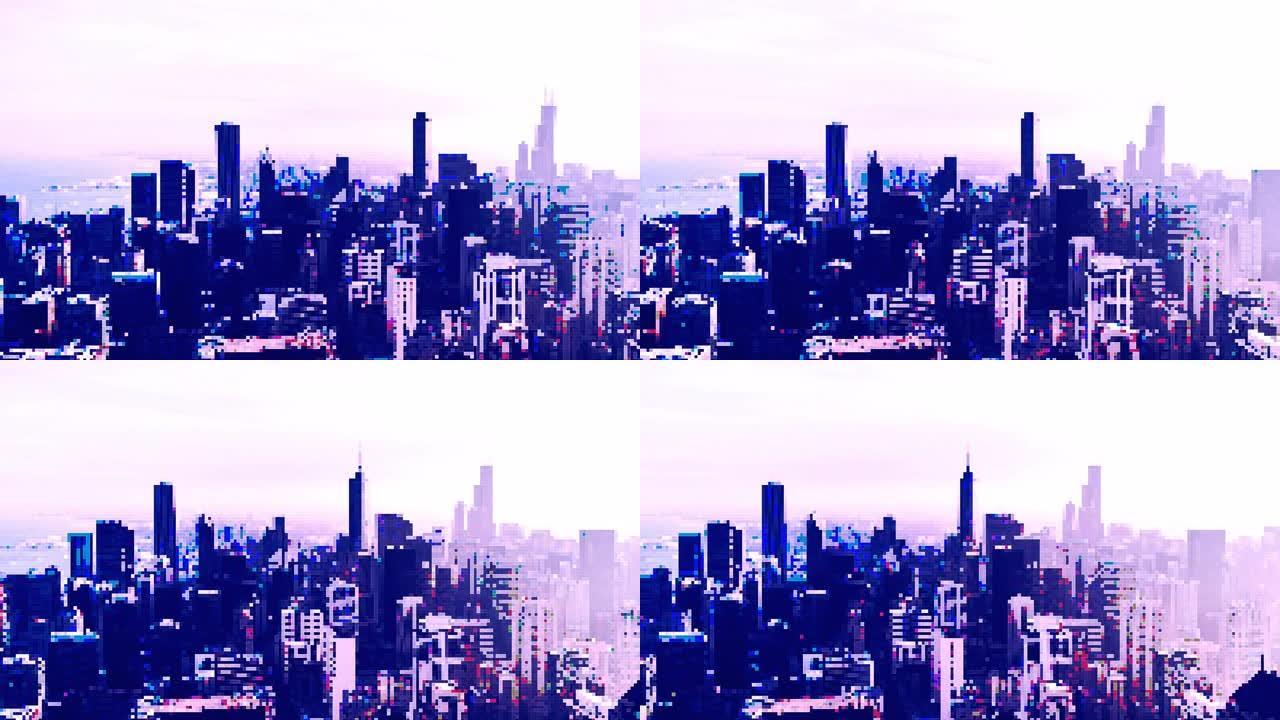 T/L像素艺术大都市，芝加哥天际线鸟瞰图/伊利诺伊州芝加哥
