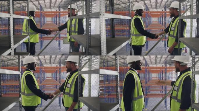 两名工程师在建筑工地握手的4k录像