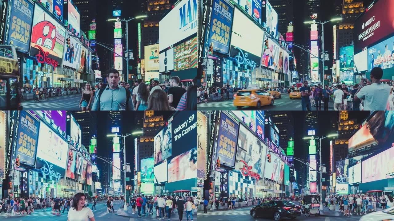 纽约曼哈顿夜间时代广场的T/L ZO视图