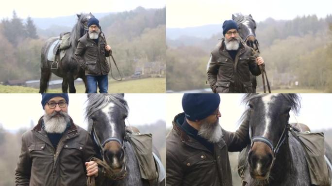 他爱他的马牵马的外国男人骑马人视频素材