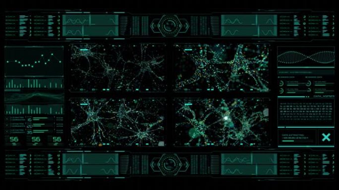 大脑是如何处理信息的？在数字医学hud仪表板的界面中以三维模型的形式可视化人脑中的神经连接。