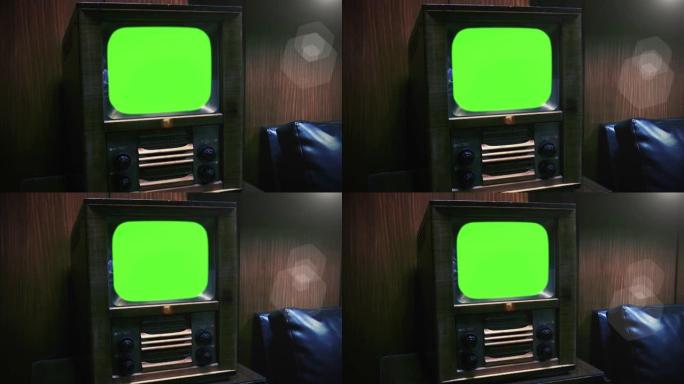 老式50或40年代绿屏电视机。缩小。在Adobe After Effects (查看YouTube上