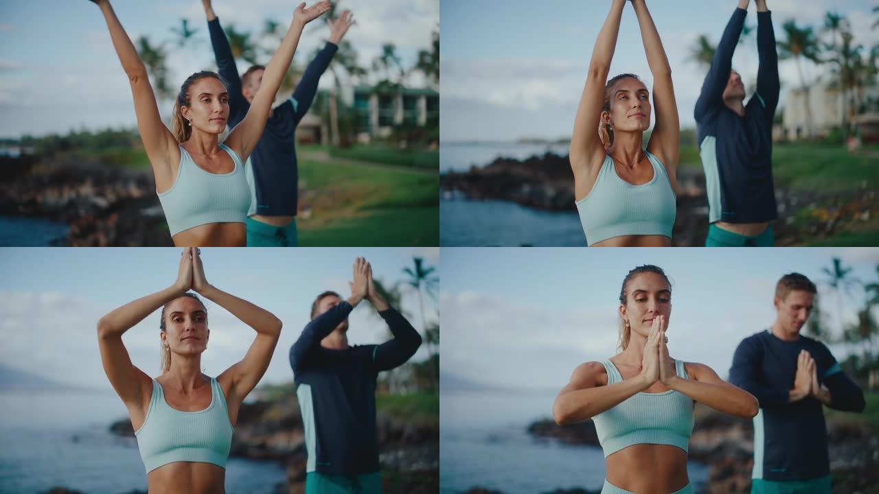 男人和女人练习瑜伽