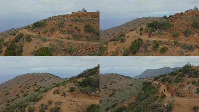 在西班牙加那利群岛的山路上骑车的人