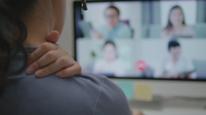 工作家庭乏力僵硬颈部疼痛虚拟视频通话会议问题。