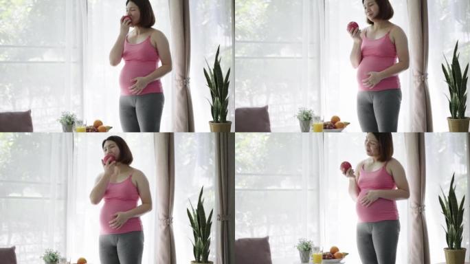 孕妇为胎儿提供健康的沙拉和果汁早餐