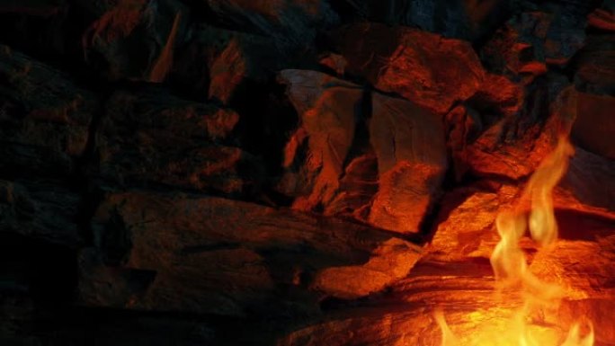 洞穴墙燃烧的火野人