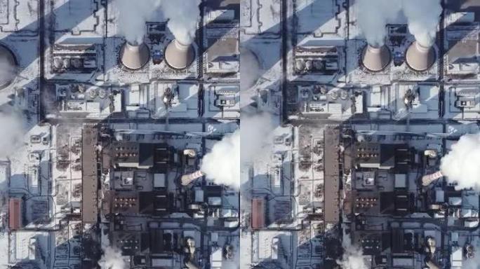 冬季燃煤电站的鸟瞰图