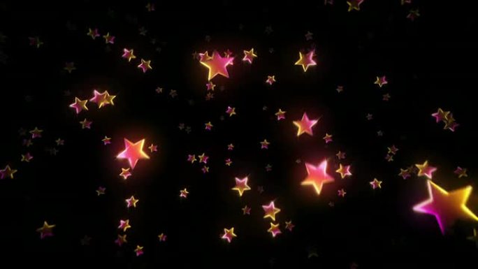 五颜六色的星星经过。红色。可循环。3D动画。