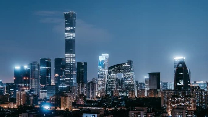 北京天际线和市中心夜间/北京，中国的T/L TU鸟瞰图