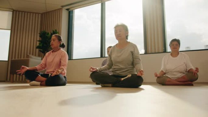 一群老年人在医疗保健协会享受瑜伽课