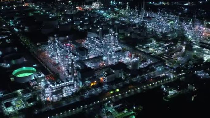 炼油厂鸟瞰图化工污染园区夜景污染环境