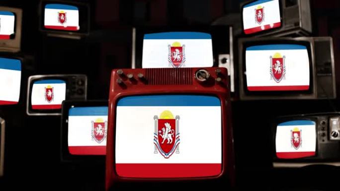 克里米亚国旗和老式电视。