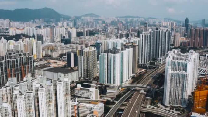 香港市区鸟瞰图高层高楼航拍穿梭